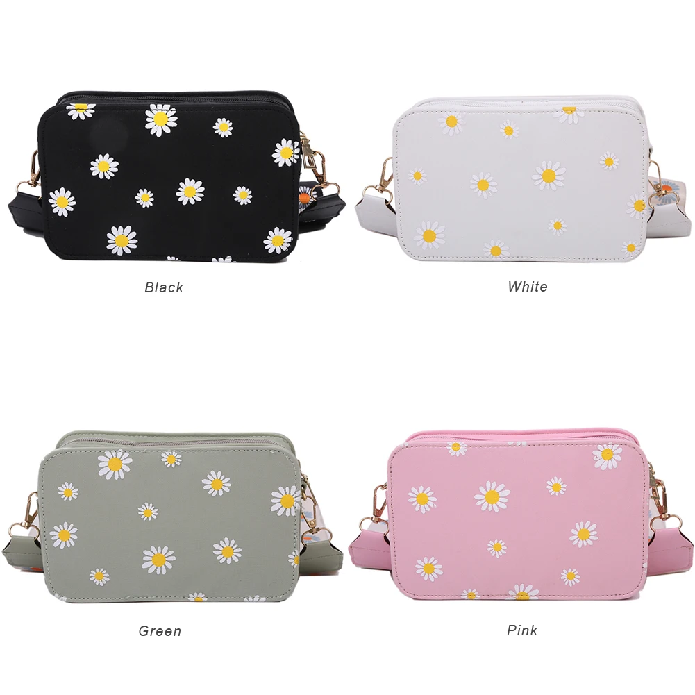 Fashion Women\'s Bag Daisy Pattern Shoulder Bag Handbag Printed Small Square Bag Tote Classic Elegant Crossbody Shoulder Bag