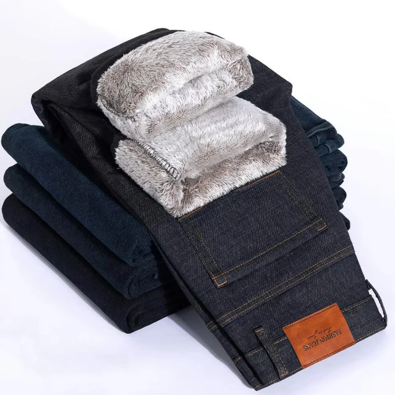 2026 Herren Fleece-gefütterte Verdickte Jeans Winter Warme Stretch Slim Fit Hosen Bequeme Weiche Hosen für Tägliche Arbeitskleidung – Detail 15