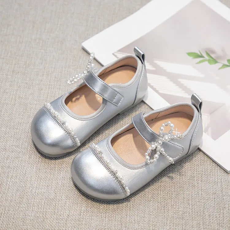 Little Girls Leather Shoes Soft Kids Mary Janes with Beading Beaded Chic Princess Sweet Simple Children Flats White for Wedding