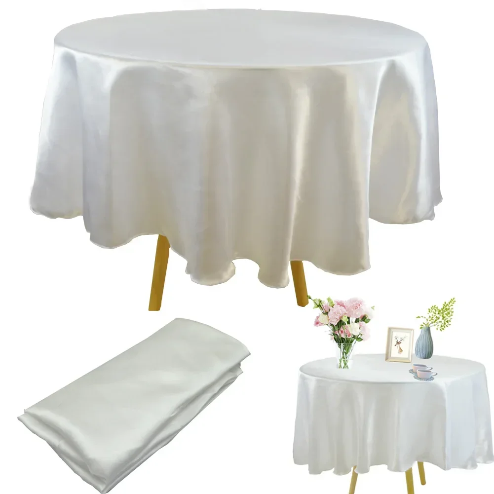 Round 145cm Satin Tablecloth Home Restaurant Table Cloth Tableware Cover Overlay Wedding Banquet Christmas Party Decoration