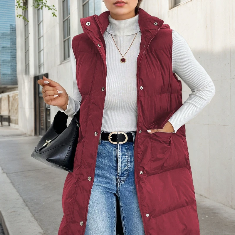 Fashion Women's Sleeveless Hooded Warm Long Vest Coats Casual Single Breasted Soft Vests Jackets Autumn Winter Coat Cold Jacket