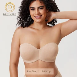 DELIMIRA Women's Minimizer Strapless Bra Silicone Multiway Plus Size Non-padded Invisible Bras Underwire Brassiere DD E