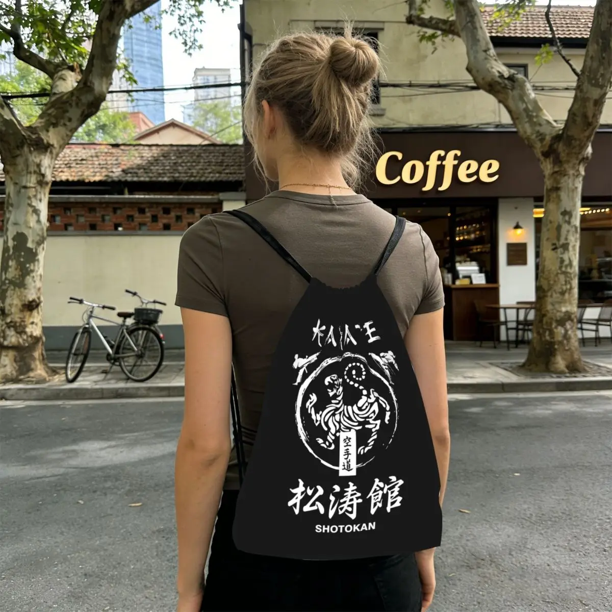 Shotokan Karate Symbol And Kanji White Text Backpacks Multi-function Drawstring Bundle Pocket Sports Bag Book Bags