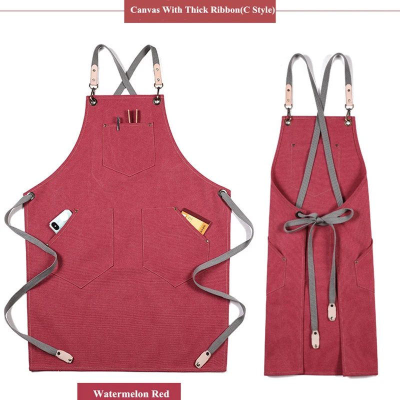 

Canvas Apron Factory Sale Unisex Workwear For Men Bib Adjustable Cooking For Woman With Tool Pockets Kitchen Aprons Custom Logo