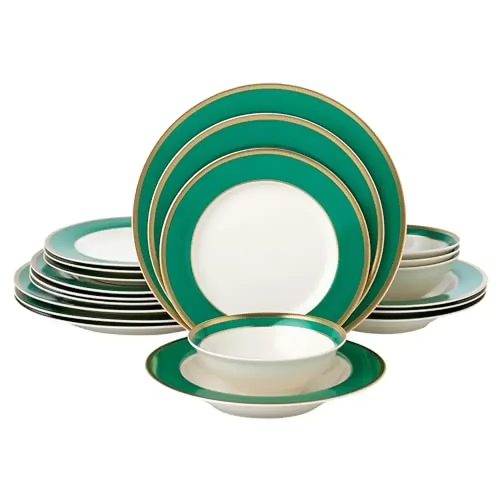 20-Piece Bone China Dinnerware Set 4 Green Gold Elegant Chic High Quality Complete Table Setting