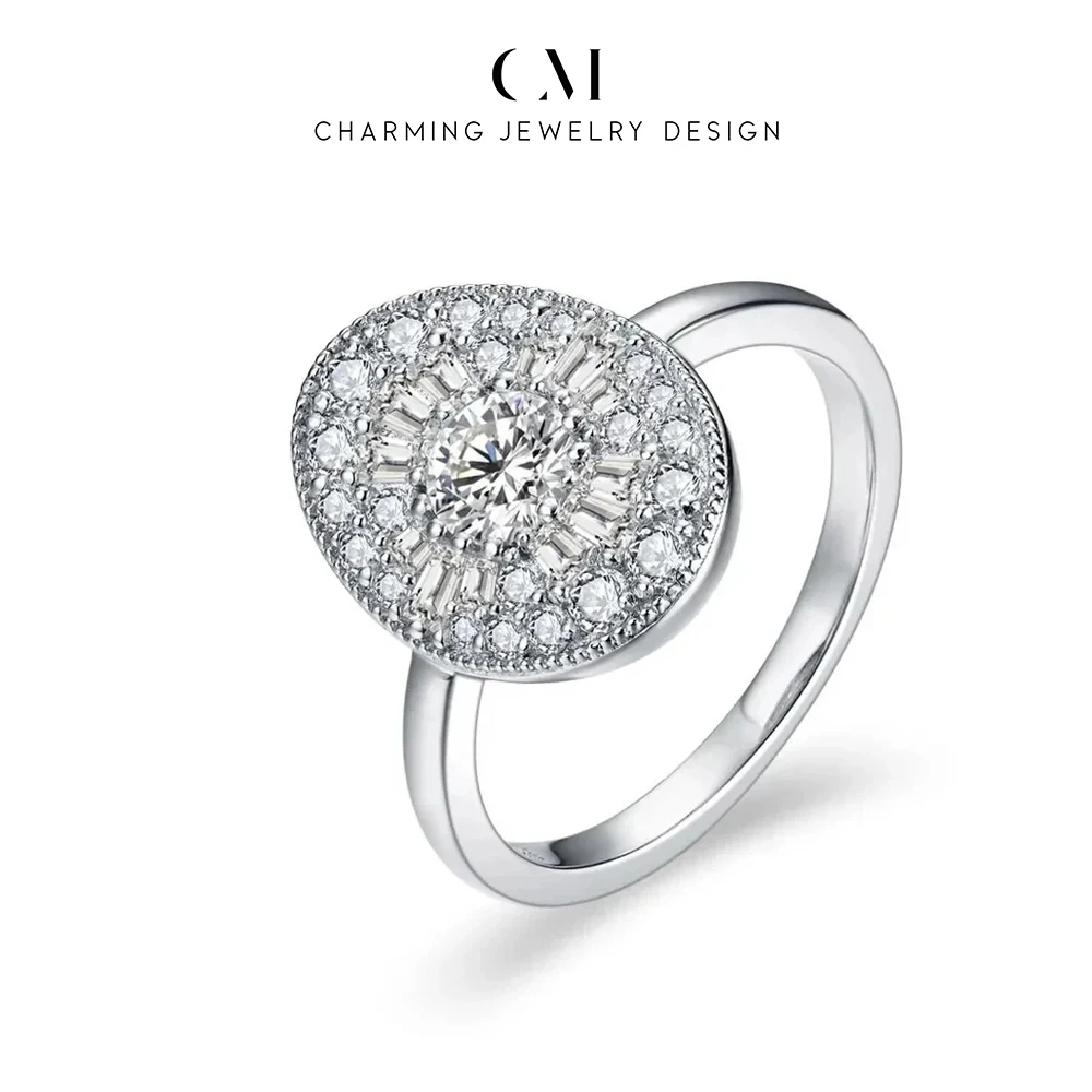 CHARMING Full Moissanite Ring for Women Soild S925 Silver Round Cut Lab Diamond Engagement Fine Jewelry Gifts With Certificed