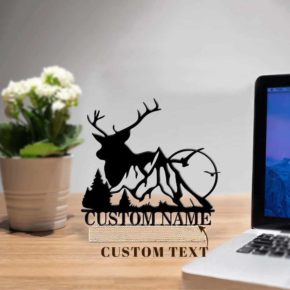 1pc Interesting Metal Desktop Decoration Customizable Name Equipped with Wooden Base Home and Office Decorations,Christmas Gifts
