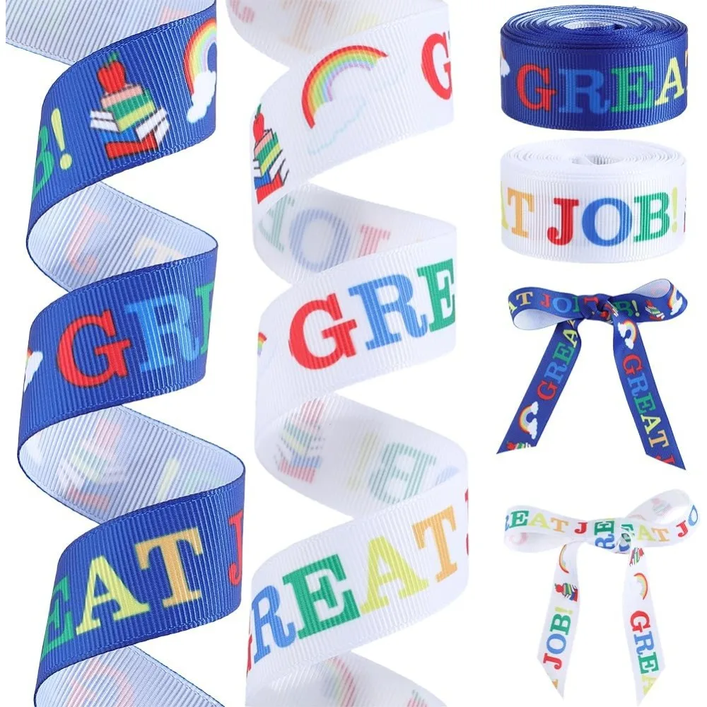 2 Rolls 10 Yards 2 Style School Grosgrain Ribbons Back to School Ribbon 7/8 Inch Wide Great Job Print Fabric Crafting Gift Wrap