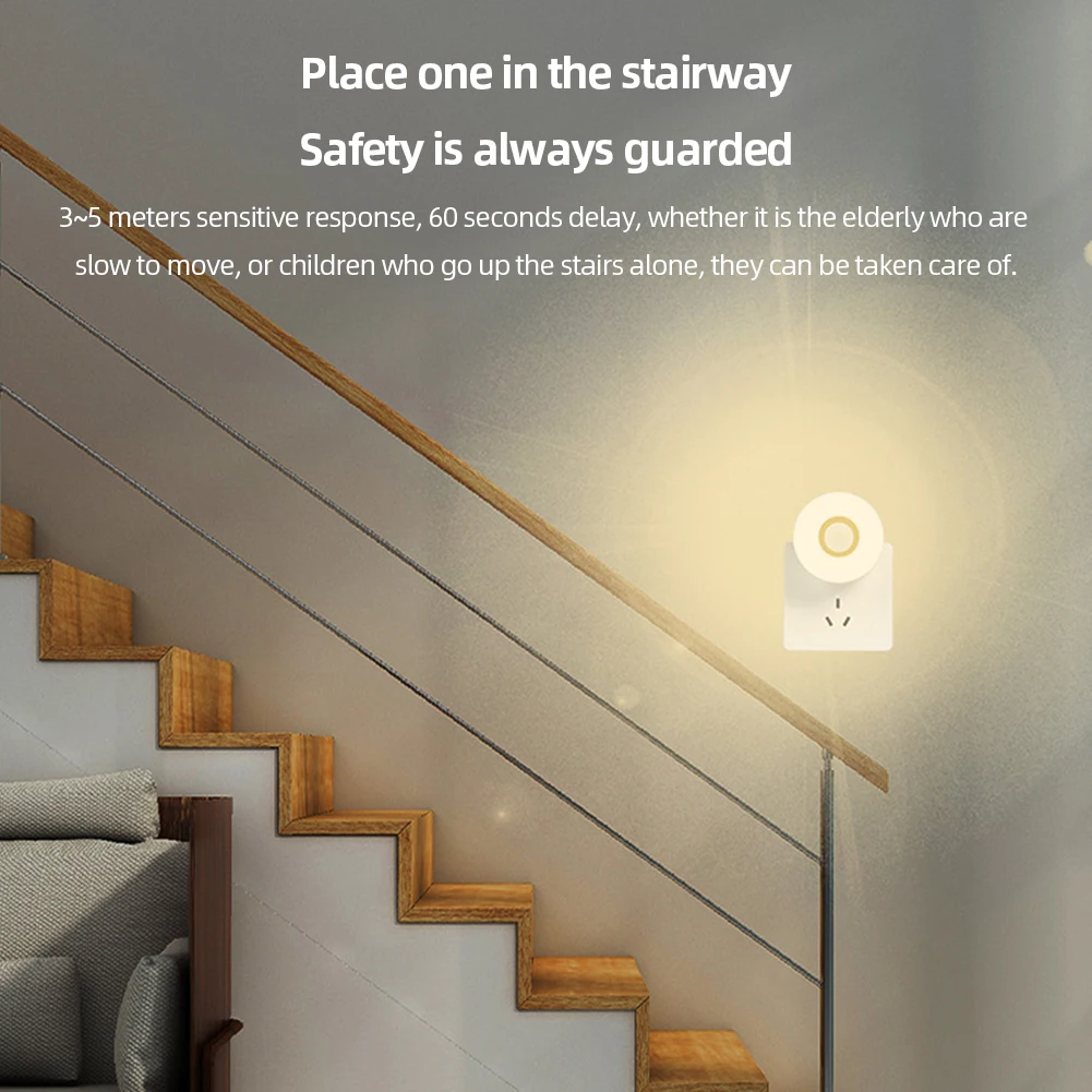 LED Motion Sensor Night Lights Energy Saving Plug In Wall Infrared Sensing Intelligent Night Lamp for Bathroom Bedroom