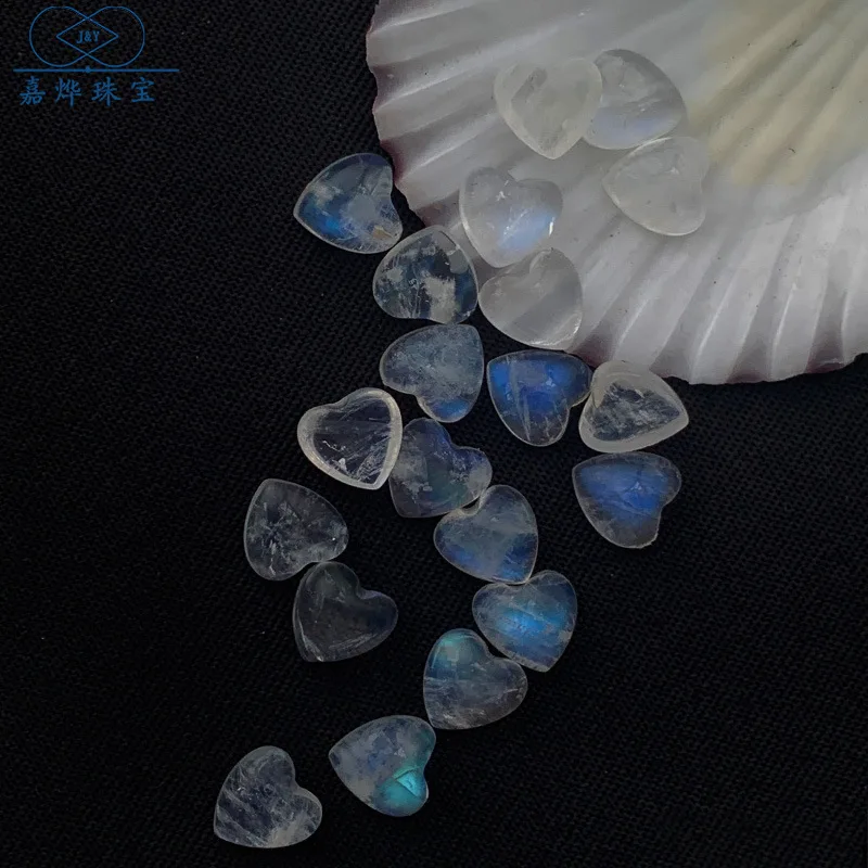 20pcs/lot Natural Stone Blue Moonstone Heart Cabochon 4x4mm-6x6mm Loose Gemstone For Jewelry Making