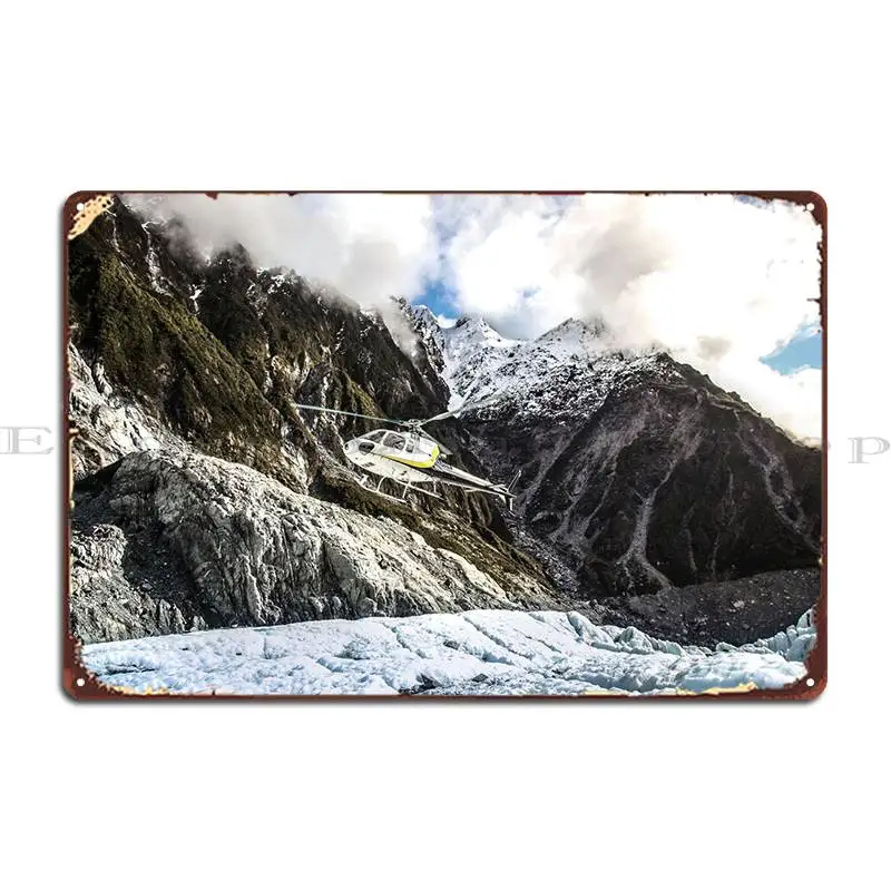 Helicopter On A Glacier Metal Plaque Poster Create Garage Decoration Garage Printing Cinema Tin Sign Poster