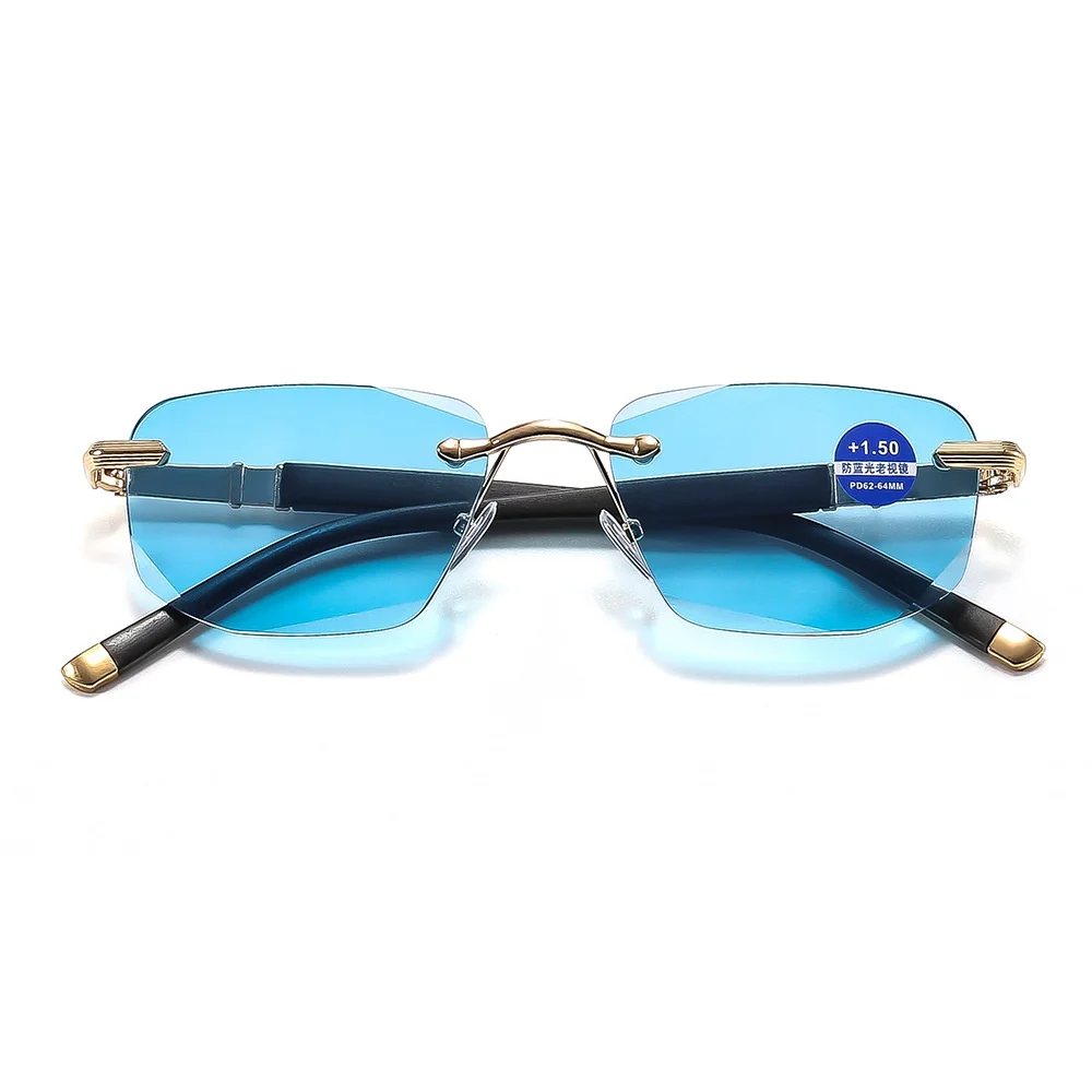 New Frameless Square Anti-Blue Light Glasses for Men, Middle-Aged and Elderly Reading Glasses