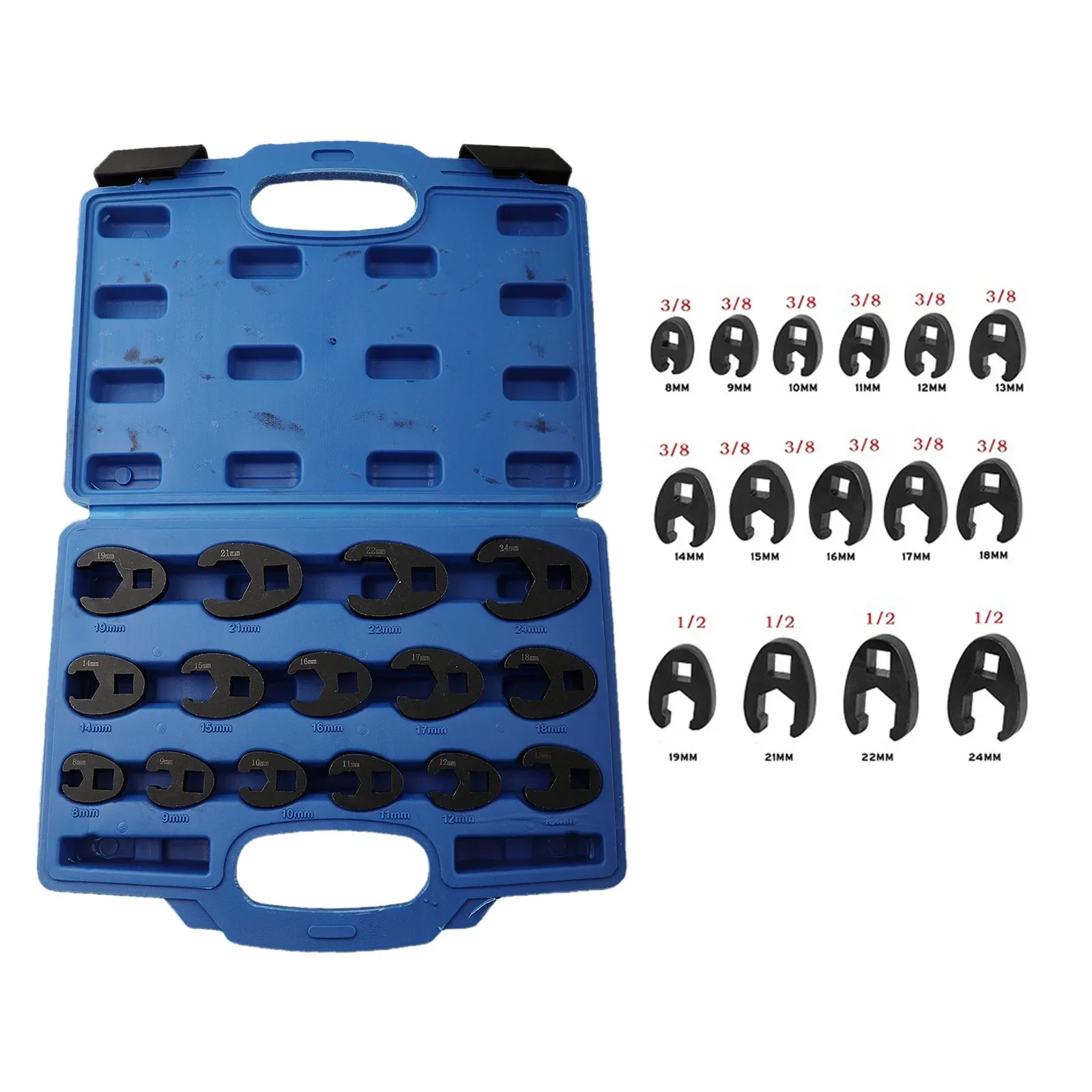 

15 Piece Chrome Plated Crowfoot Wrench Set for Easy Access to Inaccessible Fasteners in Automotive and Machinery Applications