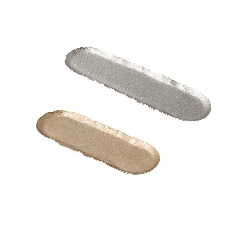 Modern light luxury matte champagne tray oval long plate storage tray model room home decoration ornament