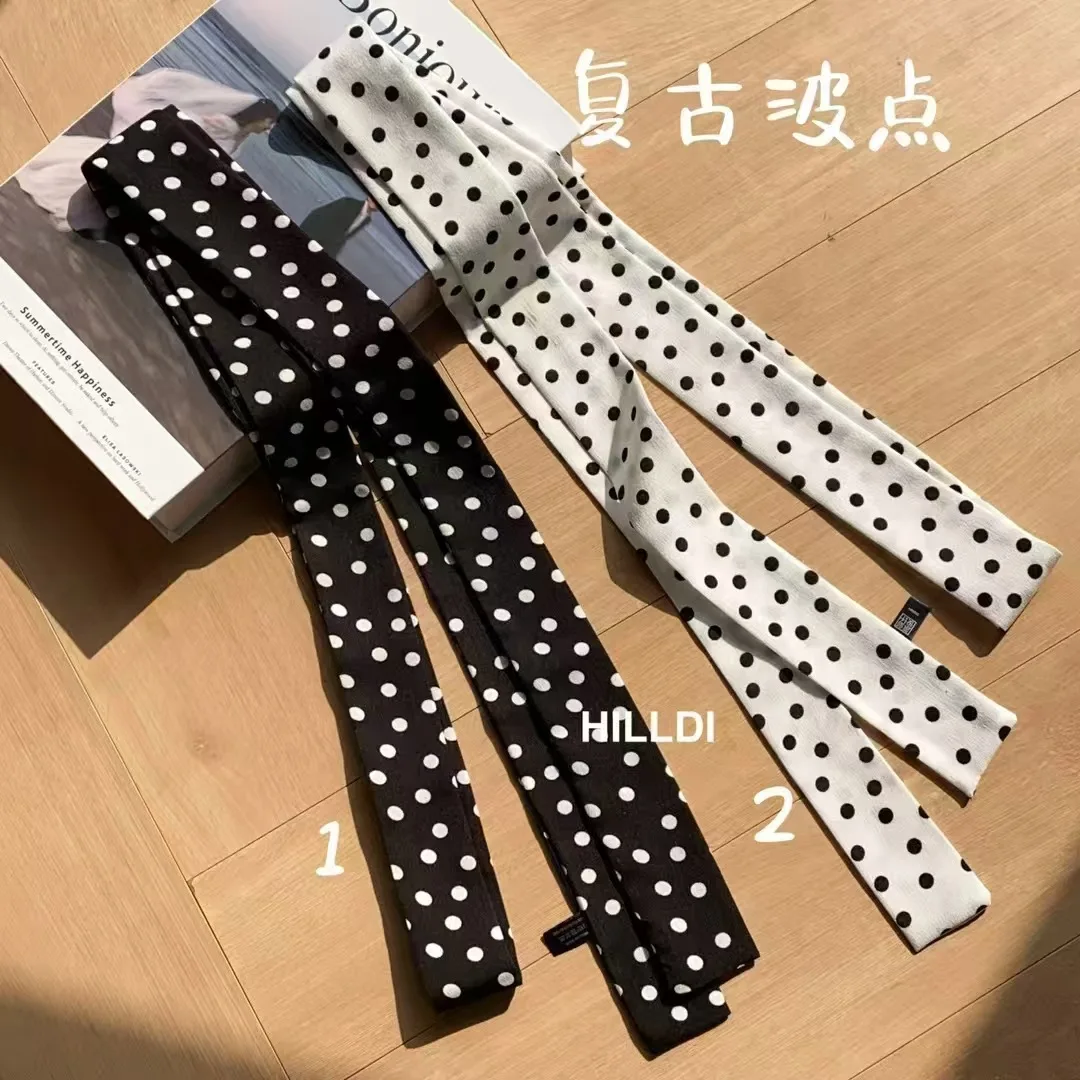 Korean Style Polka Dot Scarf Neck Tie Headband Women's High-end Feeling Scarf Thin Neck Protection Long Dot Silk Scarf  Belt