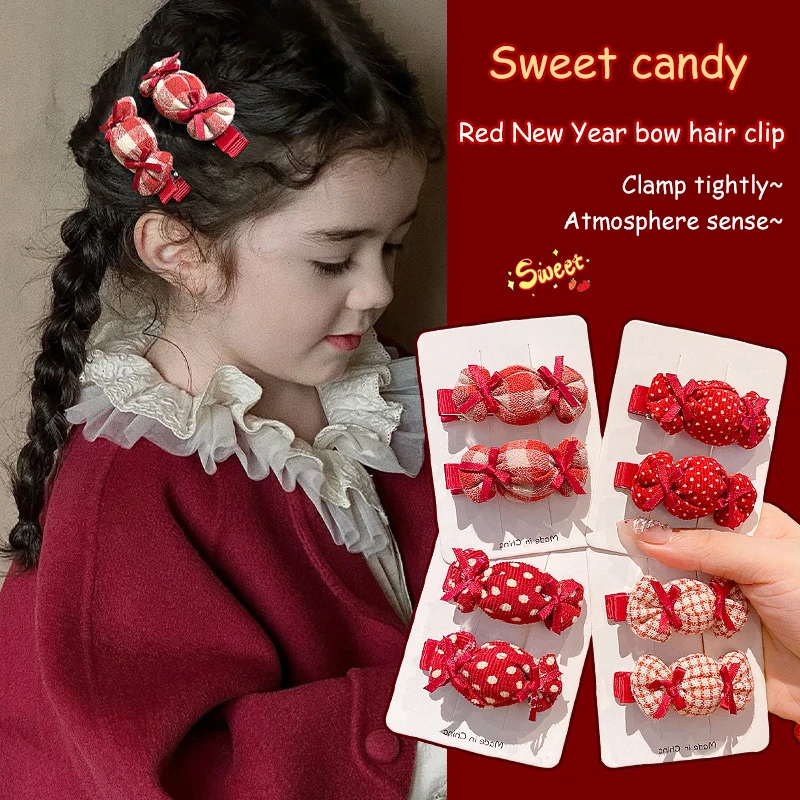 1Pair Fashion Headwear New Year Red Candy Hair Clip For Women Girls  Chinese Style Embroidered Red Hairpin New Year Hair Gifts