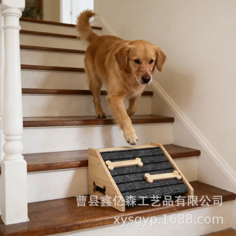 Wooden Pet Stairs Small Dogs Non Slip Step Ladder Ramp Bed Or Sofa Access X Cm Natural Wood Indoor Steps
