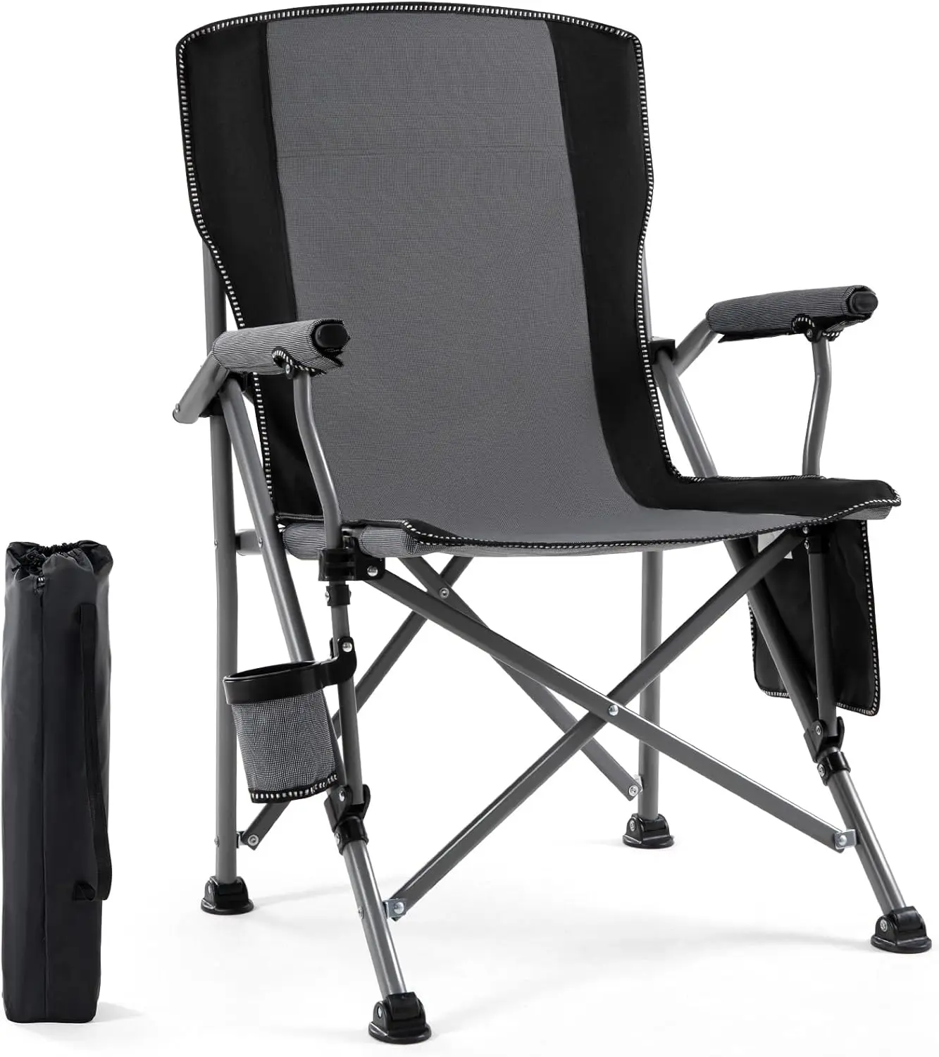 

Портативное складное кресло для кемпинга для взрослых, прочное уличное кресло для отдыха на природе с подстаканником, выдерживает до 150 кг (серое)