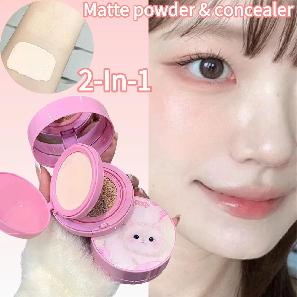 Two In One Cushion Matte Powder & Concealer Makeup Oil-Control Foundation Makeup Pore Invisible Concealer Long-Lasting Makeup