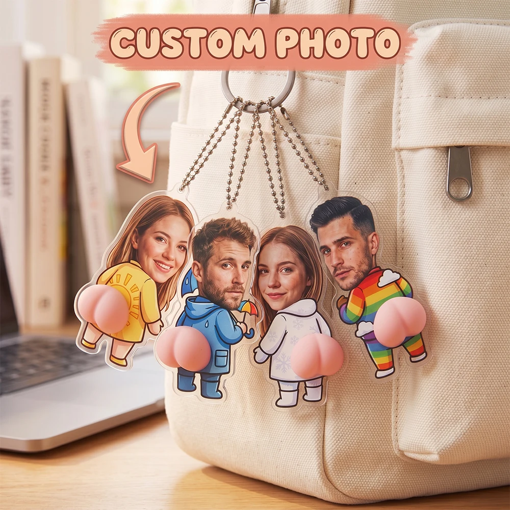 Personalized Custom Photo Keychain,Squishy Butt Charm,Acrylic,Prank Lovers,Stress Relief Seekers,Gift-Givers,Backpack Decoration