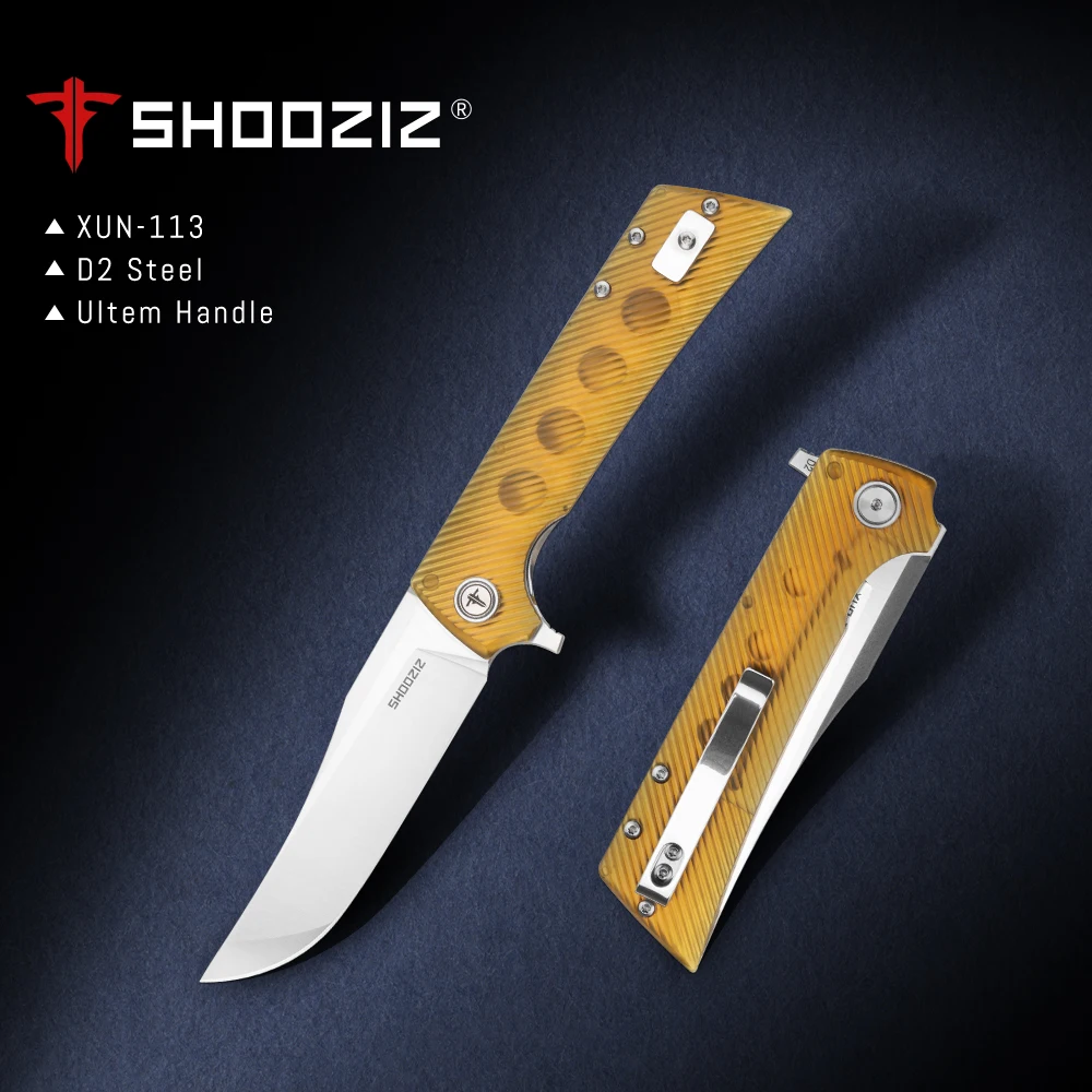 Nóż składany Shooziz XUN113 Bowie, ostrze z klapką 3,55 cala ze stali D2, nóż kieszonkowy do noszenia na co dzień, na kemping, na zewnątrz, dla mężczyzn/kobiet