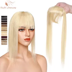 Rich Choices Women Hair Toppers 8.5×8.5cm Silk Base Natural Hairpiece With Hair Bangs Natural Human Hair 3 Clips In Wig