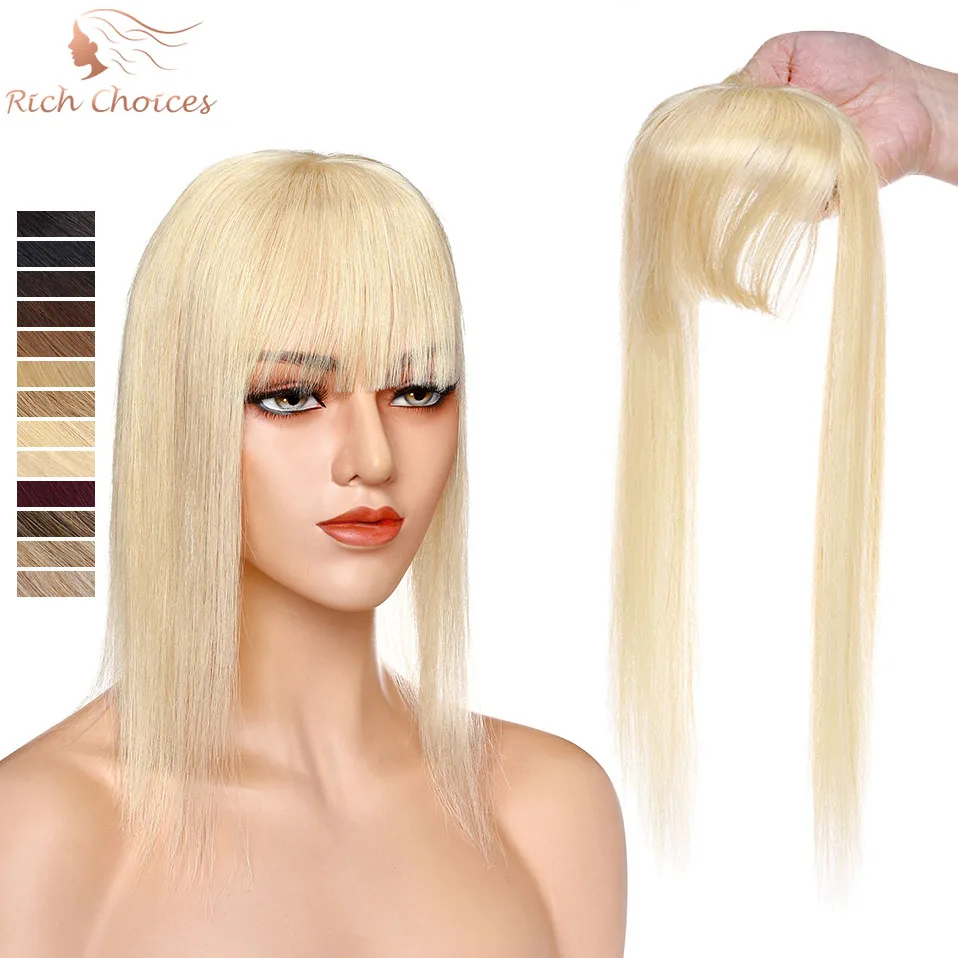 Rich Choices Women Hair Toppers 8.5×8.5cm Silk Base Natural Hairpiece With Hair Bangs Natural Human Hair 3 Clips In Wig