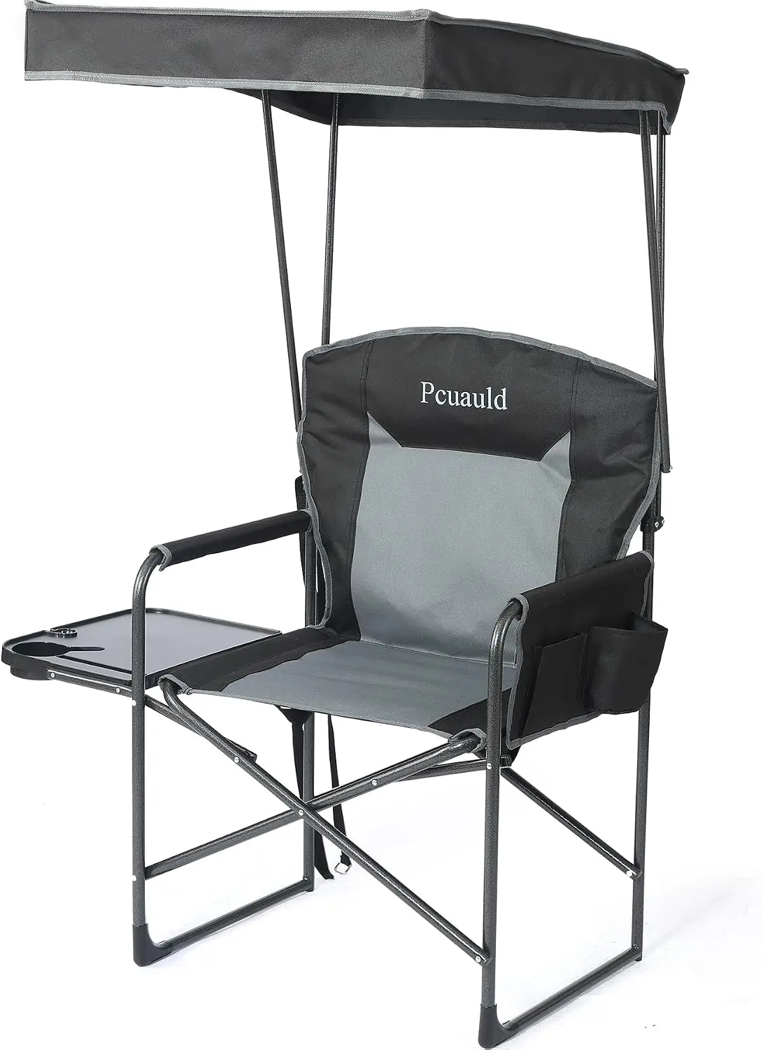 Oversized Camping Chairs with Canopy Foldable Directors Chair with Side Table & Pockets Portable Adults Heavy Duty Outdoor Foldi