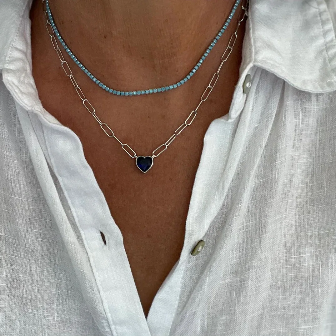 

2mm Thin Tennis Choker Necklace For Women Silver Color Blut Turquoises Stone Fashion High Quality Jewelry