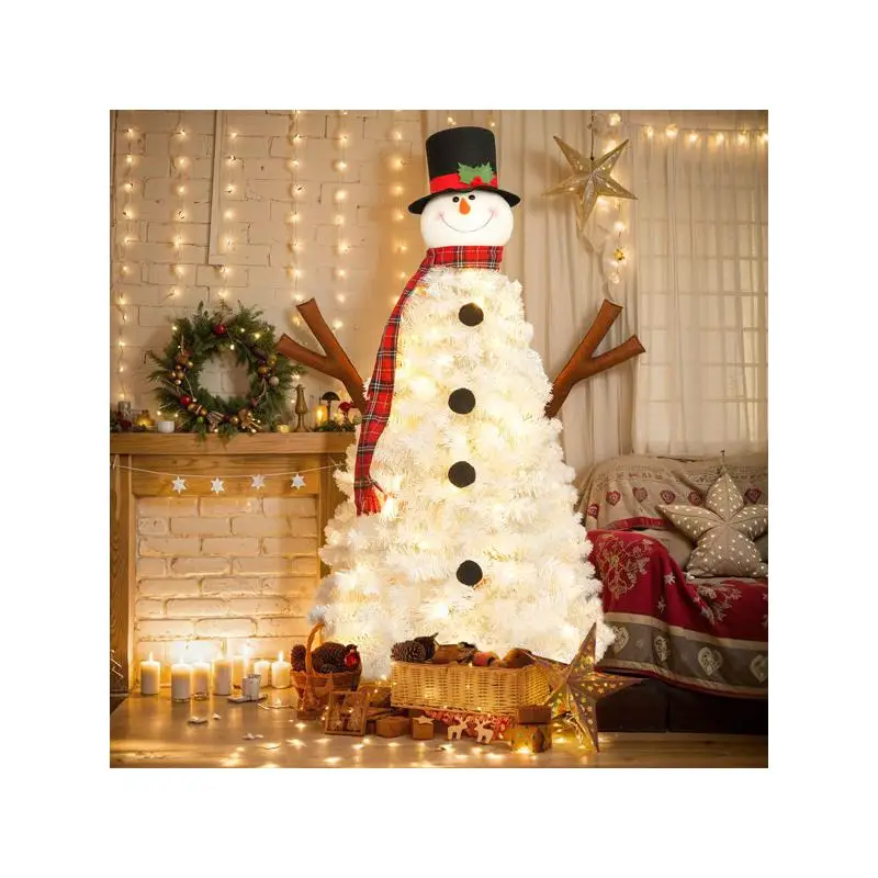 

Рождественская елка с предварительной подсветкой длиной 4 фута и 100 лампочками, искусственная елка в форме снеговика, наконечники из 380 ветвей, праздничное украшение из ПВХ для дома и