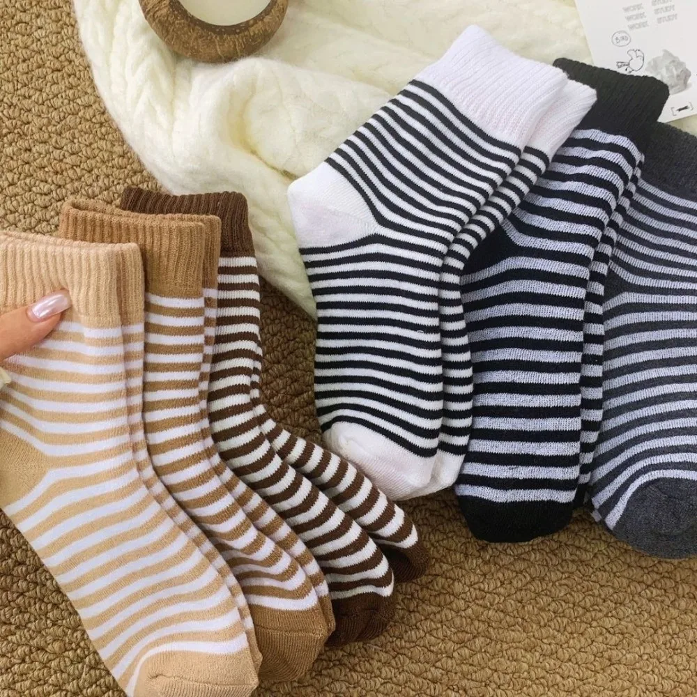 Thermal Fleece Lined Thick Crew Socks Striped Pattern Maternity Design Winter Warm Socks Soft Cozy Texture Cold Weather Ready