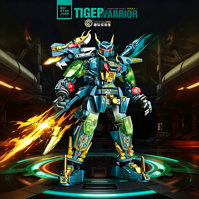 

Transformable Azure Dragon Mecha Building Blocks Set Dual-shape MOC Bricks Model Flexible Joint Structure Desktop Display Orname