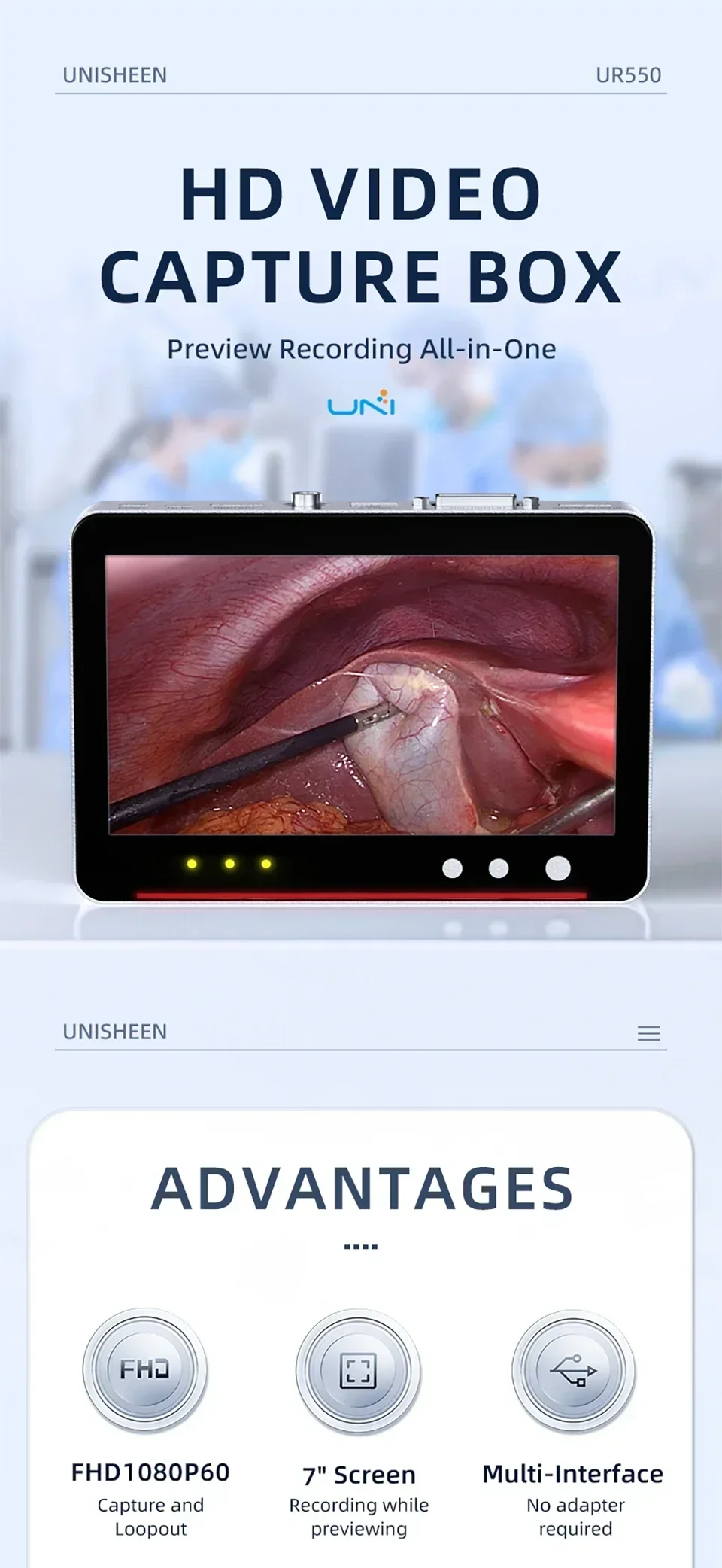 2025 Premium Products Unisheen UR550-Pro Medical endoscope full HD desktop video capture recorder for camera system