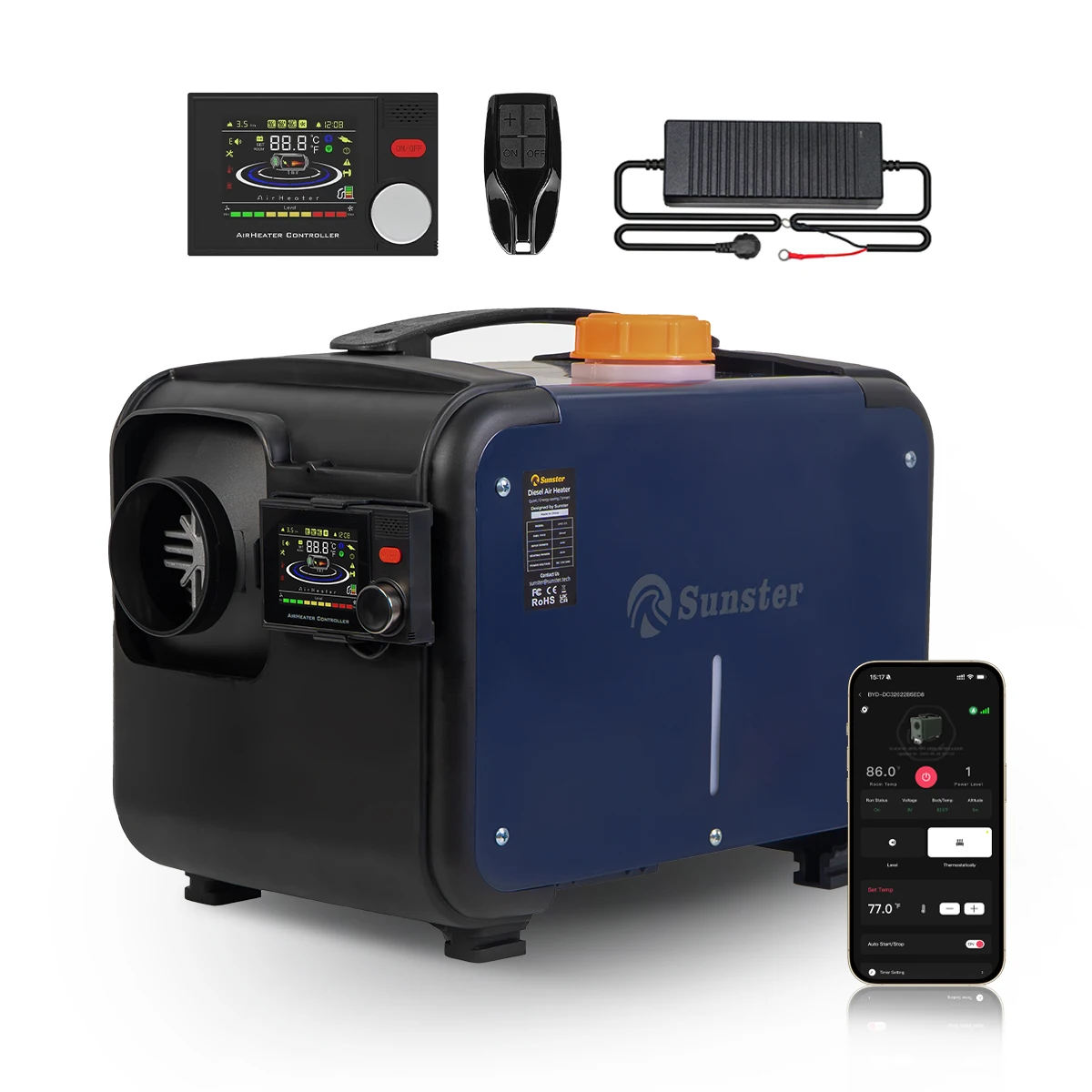 Riscaldatore d'aria diesel 8KW 12V/24V/220V con app Bluetooth, termostato automatico, riscaldatore di parcheggio diesel a basso rumore per camion da garage RV domestico