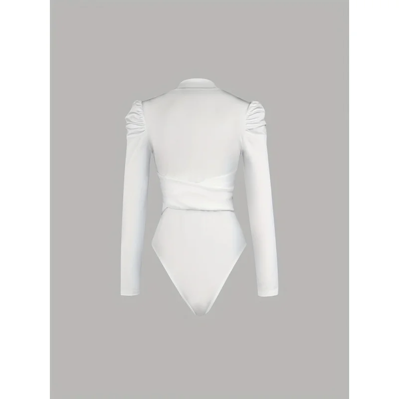 Deep V-neck Puff Sleeve Long Sleeve Bodycon Jumpsuit