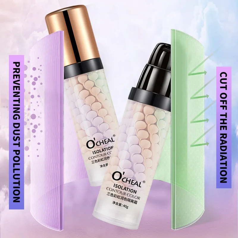 Face Makeup Primer Tri-color Cream Contour Color Isolation Waterproof Makeup Foundation Natural Makeup Base Cream
