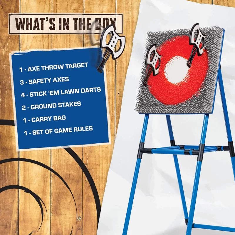 Axe Throw & Lawn Dart Target Sets - Bristle Axe Throwing Target & 2-in-1 Combo Backyard Game for Indoors and Outdoors