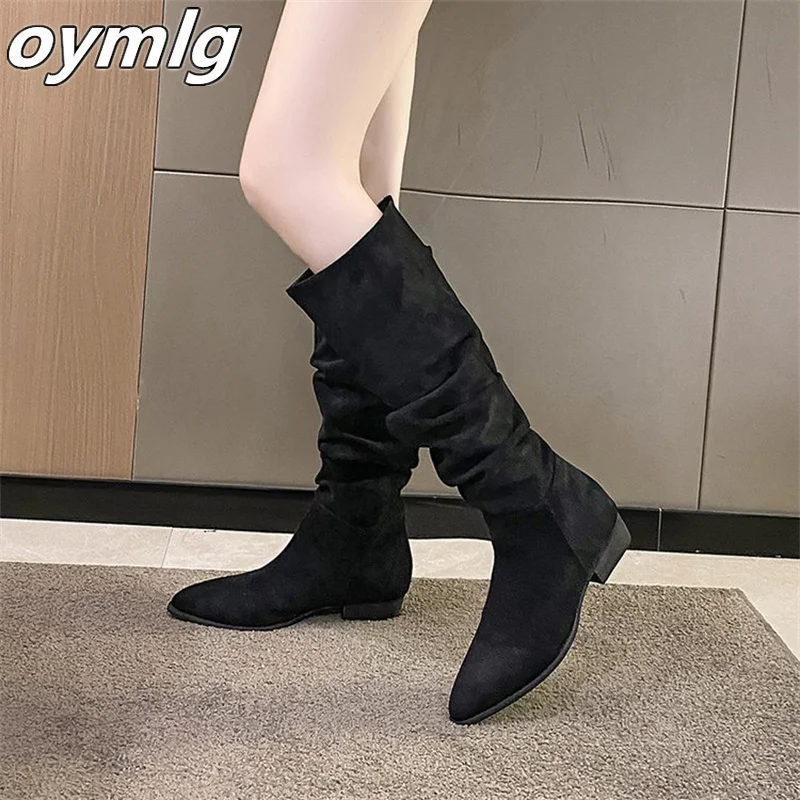 Długie buty damskie 2024 Autumn New Vintage Western Cowboy Stacked Boots Thick Heel High Barrel Knight Slim Long Boots