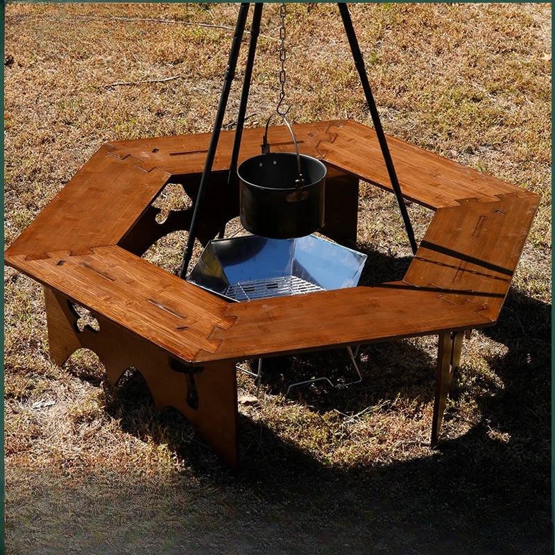 

Outdoor camping folding hearth table picnic camping table portable table board storage rack balcony BBQ hexagonal table