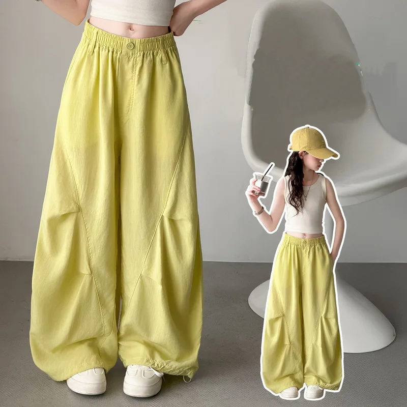 

New Summer Kids Wide Leg Jazz Dance Pants For Tweens Girls Straight Leg Light Weight Trousers Kids Anti-Mosquito Sweatpants