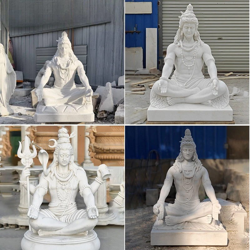 White marble Hindu god Shiva meditation statue garden temple marble Indian Shiva sculpture