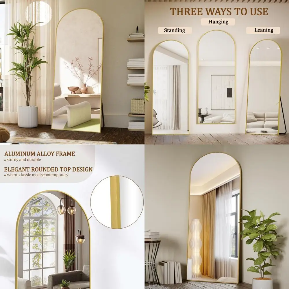 Espelho de comprimento total dourado arqueado, 65 "x 24", moldura de liga de alumínio, permanente ou suspensa, espelho de corpo inteiro para casa