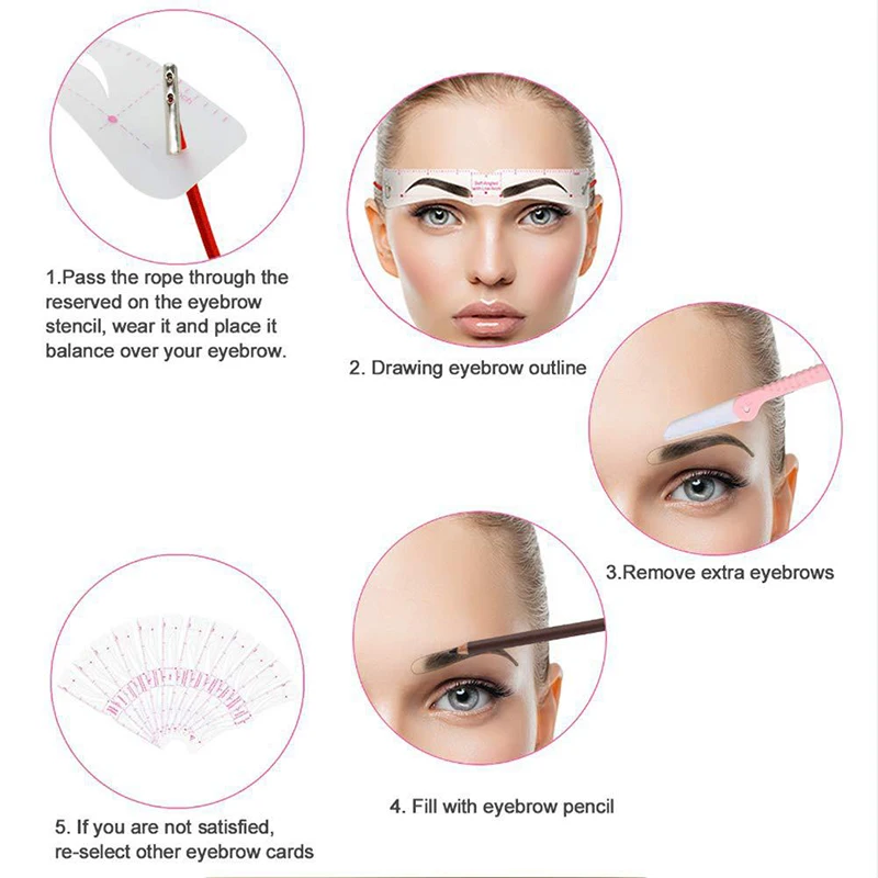 2023New Women Reusable DIY Eye Brow Drawing Guide Styling Shaping Grooming Template Card Eyebrow Stencil Set Easy Make Up Tools