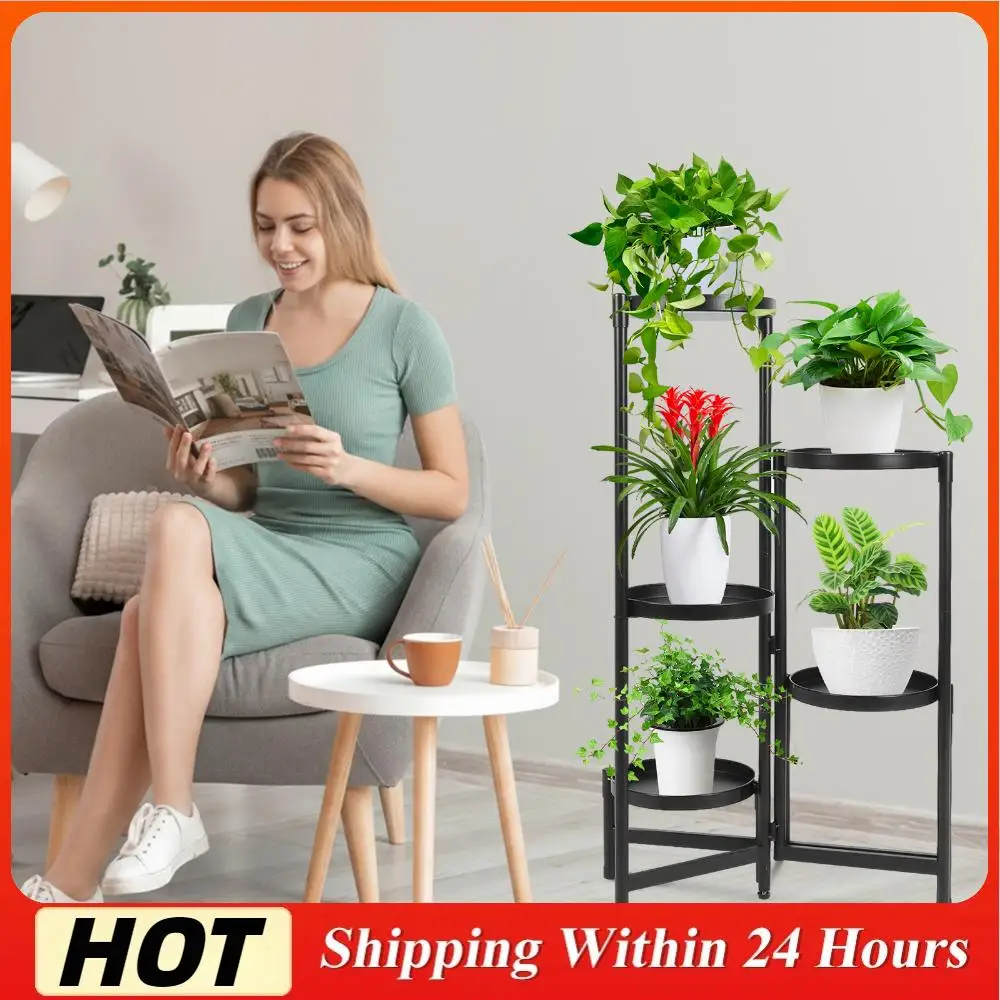 

5-ярусная напольная металлическая подставка для растений, многоярусная складная полка для цветов, высокая стойка для зеленых растений для дома и улицы