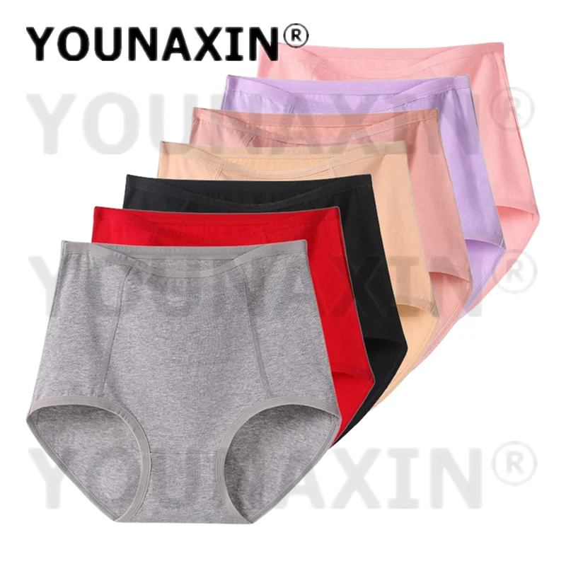 

YOUNAXIN Комплект из 7 женских хлопковых трусов с высокой посадкой, большие размеры, комфортное мягкое нижнее белье XL 2XL 3XL 4XL 5XL 6XL 7XL