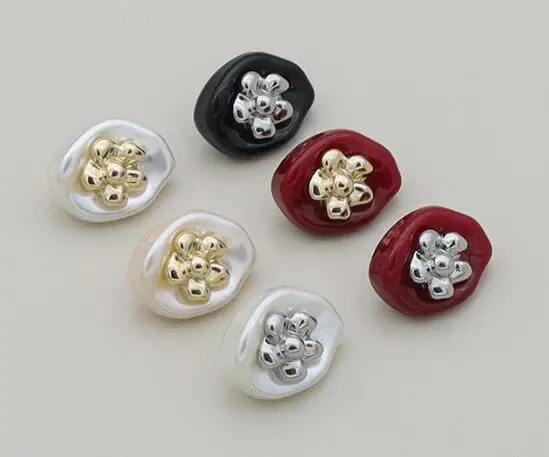 6pcs/Lot Size: 12x15mm/17x22mm Imitation pearl Flower design Metal Buttons Fashion Button Women's Coat Sewing(KK-3700)