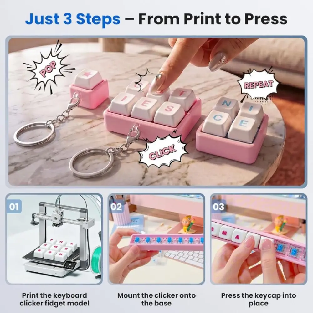 30/50PCS POM Keyboard Switch Tester Clicky Tactile Feedback Dustproof Blue Switch Fidget Keychain Toy Transparent Tester Base view 2