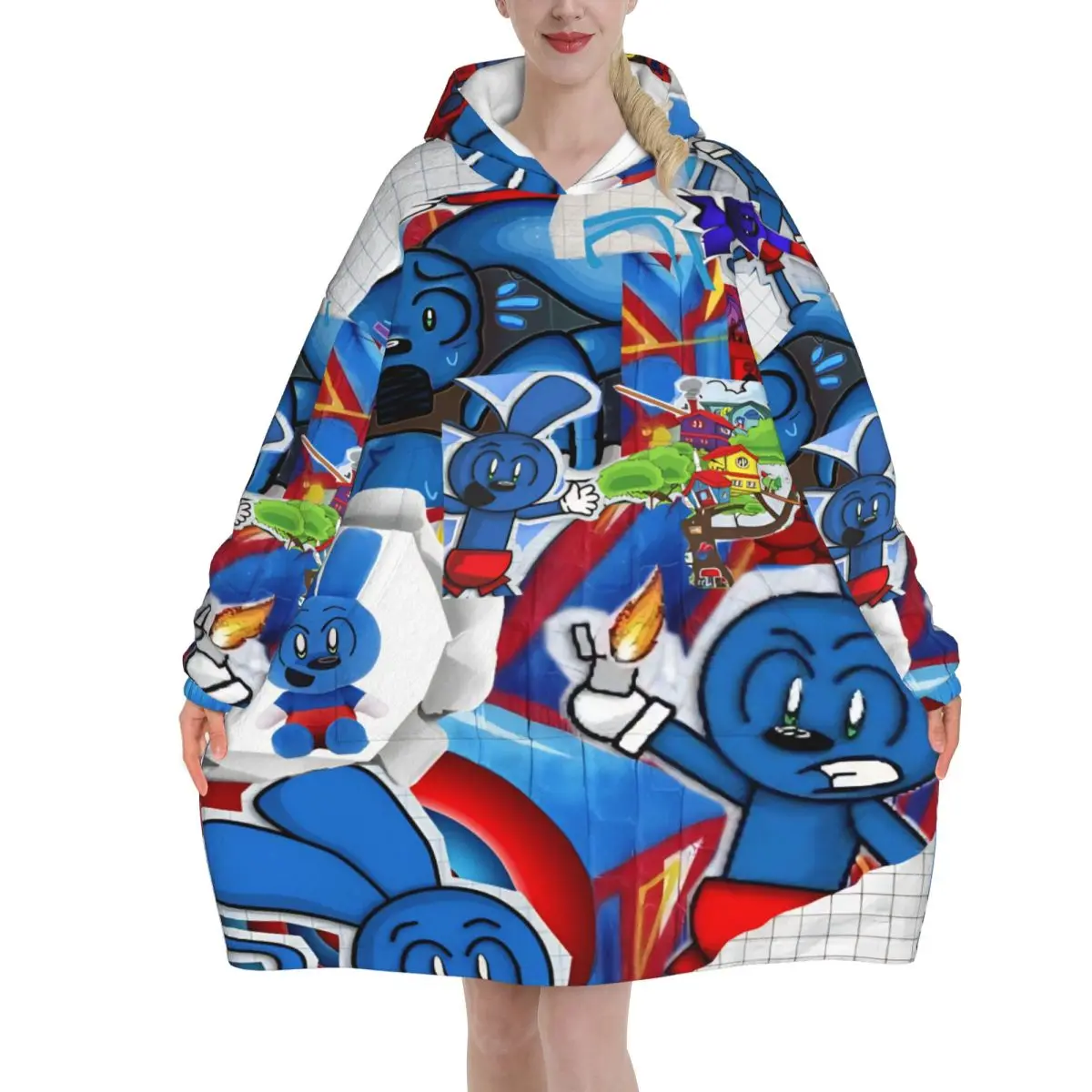 Oversized Toon Turf Wearable Blanket Winter Gifts for Women Men Ultrasoft Plush Warm Sweatshirt Blankets With Pocket