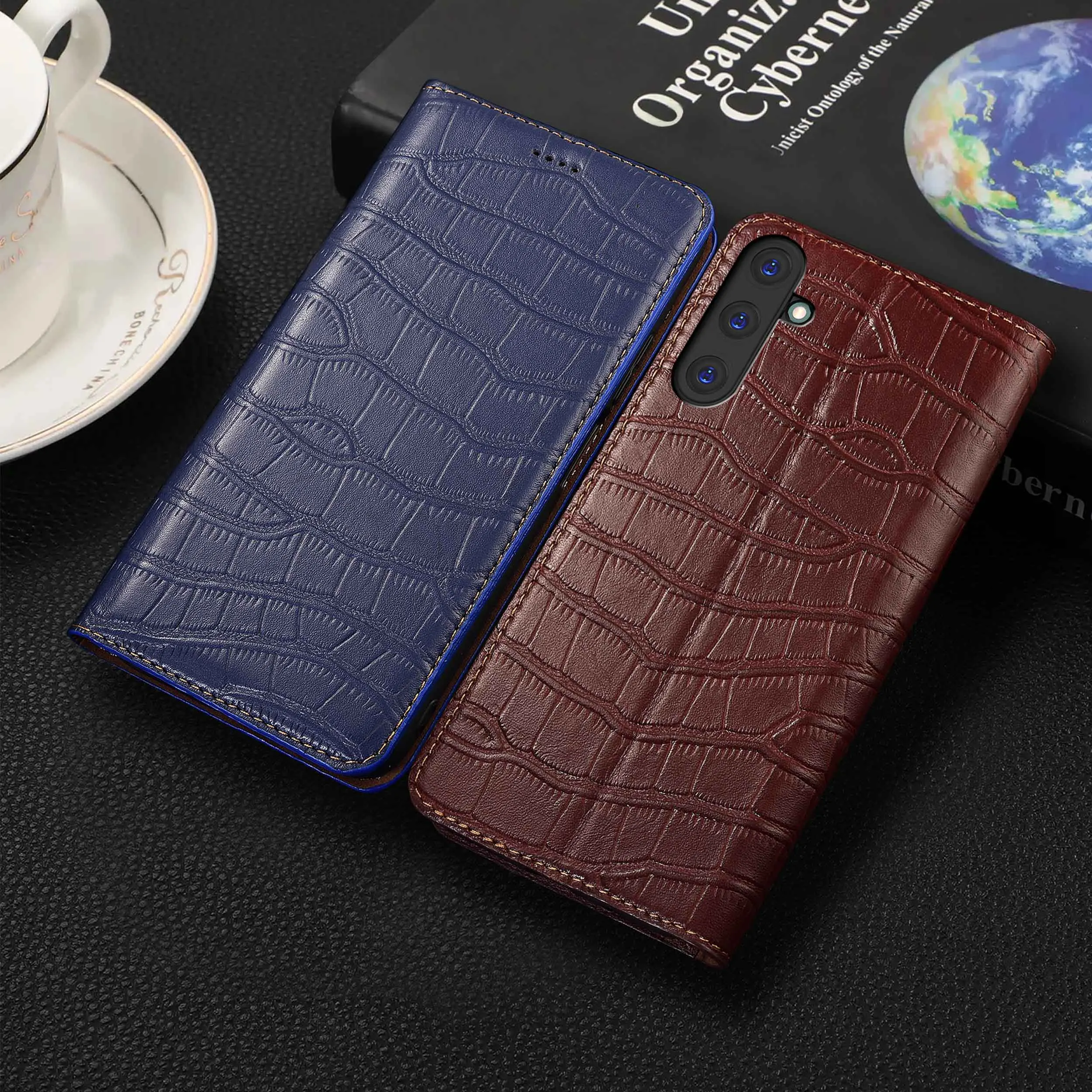 

For Samsung A14 A15 A16 A24 A26 A34 A35 A36 A53 A54 A56 A73 4G 5G Crocodile Belly Pattern Genuine Leather Wallet Flip Phone Case