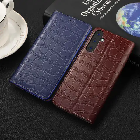 For Samsung A14 A15 A16 A24 A26 A34 A35 A36 A53 A54 A56 A73 4G 5G Crocodile Belly Pattern Genuine Leather Wallet Flip Phone Case